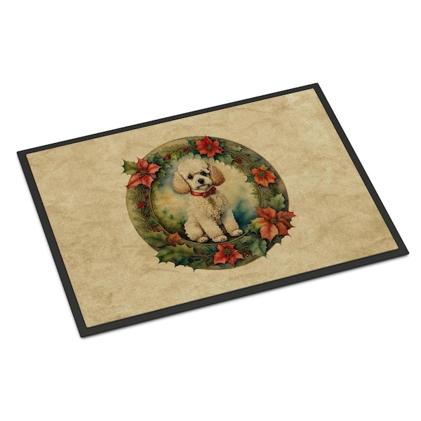 Carolines Treasures 24 x 36 in. Poodle Christmas Flowers Doormat DAC2409JMAT - main